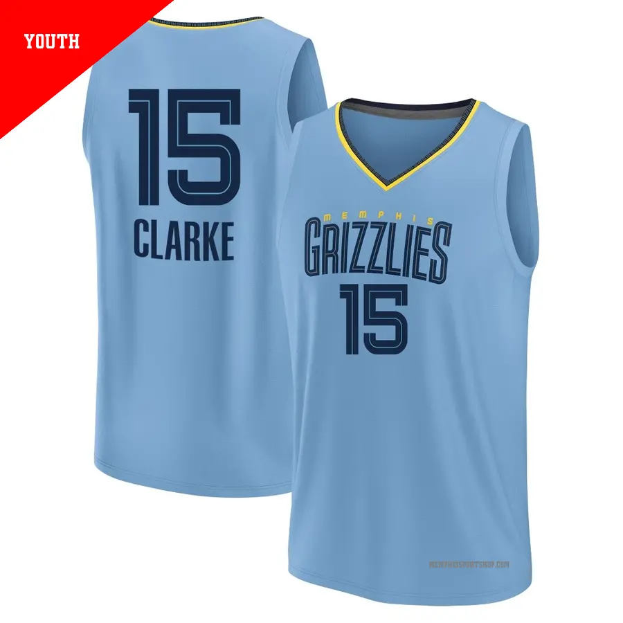 ＃15 Youth Brandon Clarke Memphis Grizzlies 2024/25 Fast Break Light Blue Statement Edition Jersey