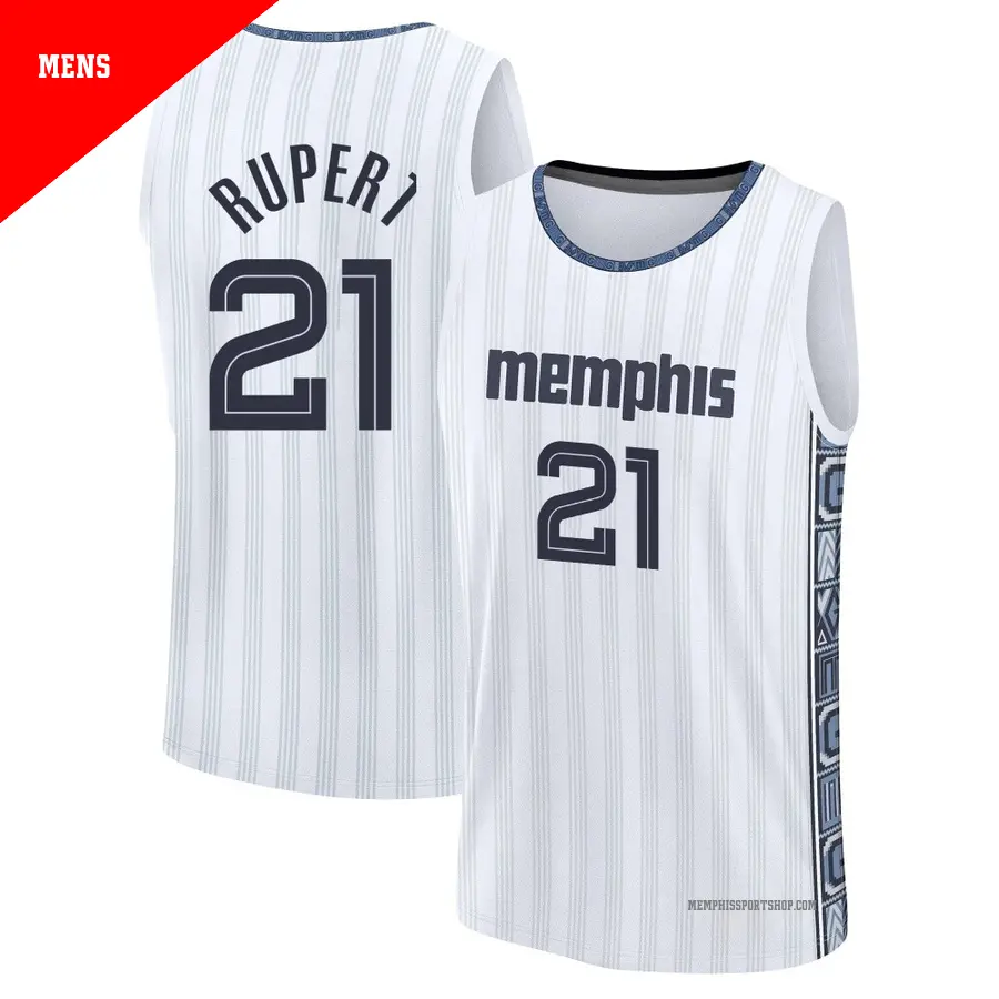 ＃21 Men's Rayan Rupert Memphis Grizzlies 2025/26 Fast Break White City Edition Jersey