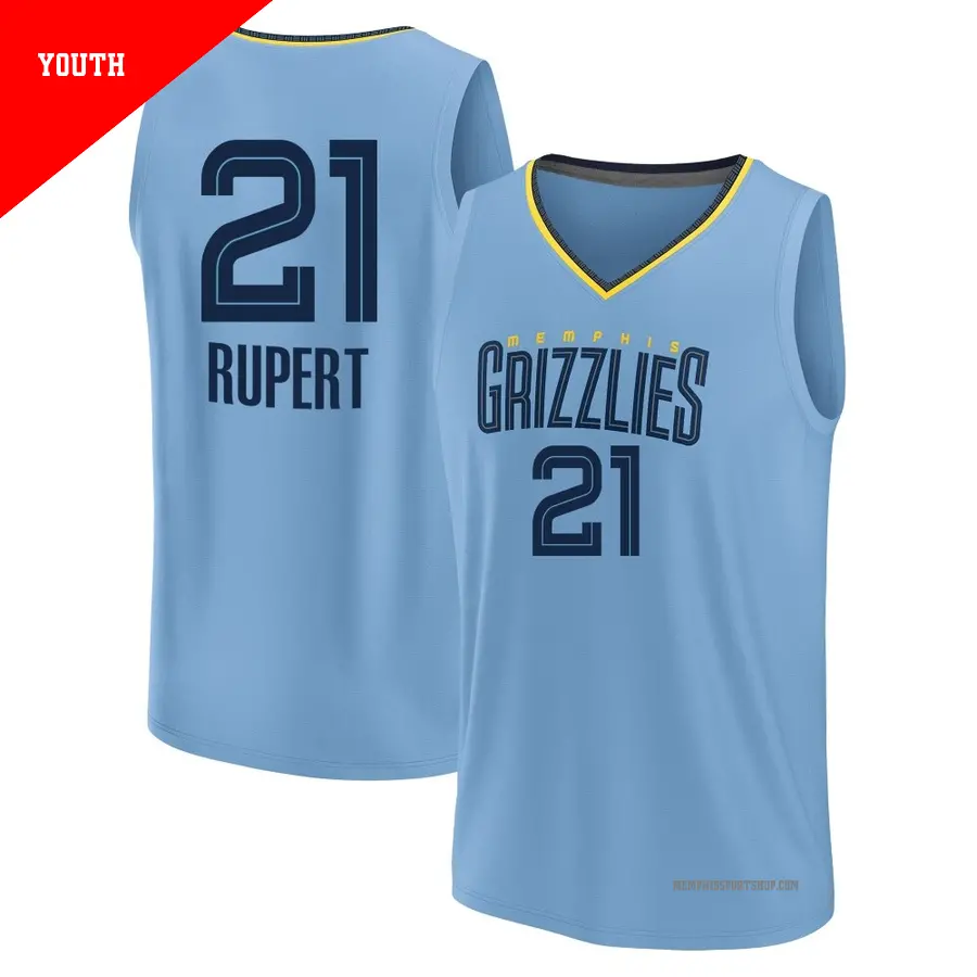 ＃21 Youth Rayan Rupert Memphis Grizzlies 2024/25 Fast Break Light Blue Statement Edition Jersey