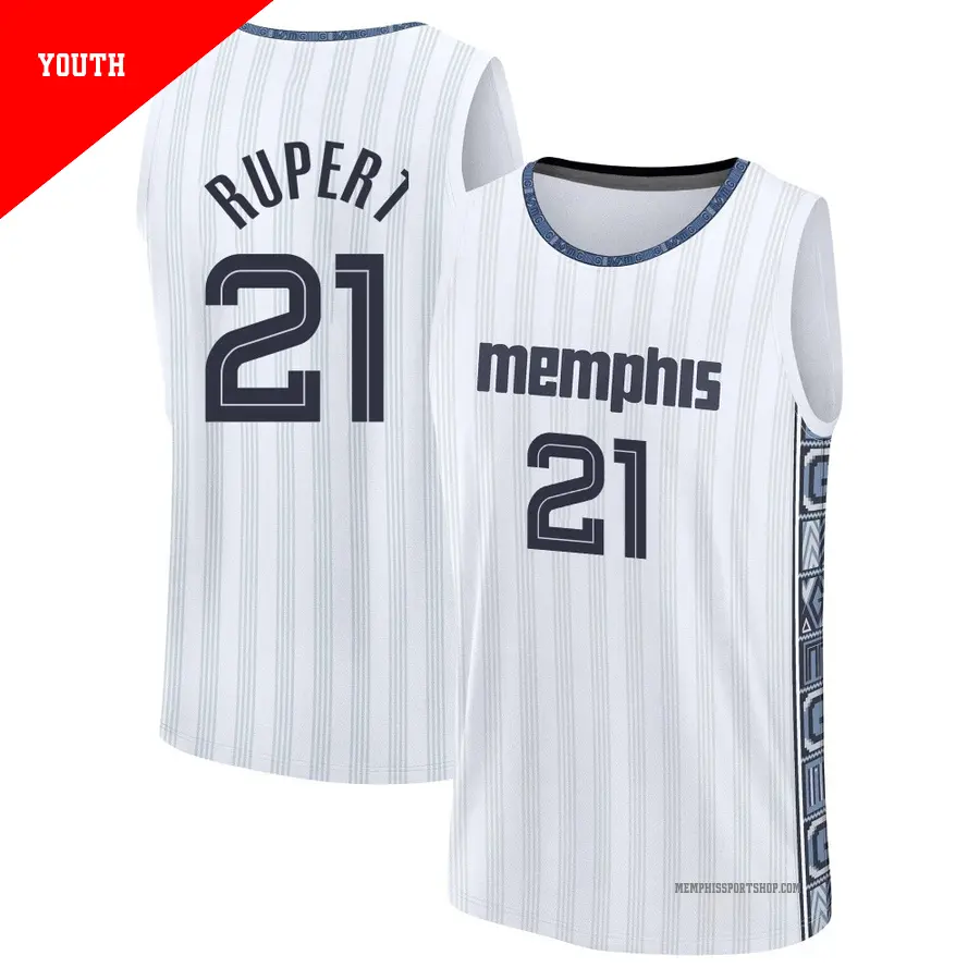 ＃21 Youth Rayan Rupert Memphis Grizzlies 2025/26 Fast Break White City Edition Jersey