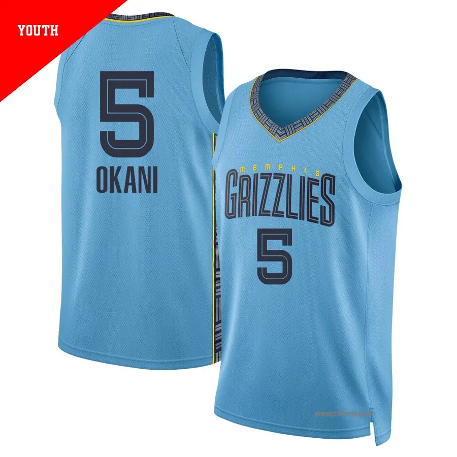 ＃5 Youth Toby Okani Memphis Grizzlies 2024/25 Swingman Light Blue Statement Edition Jersey