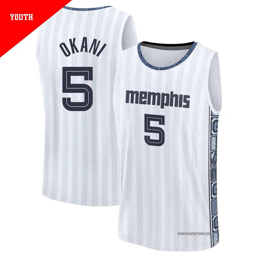 ＃5 Youth Toby Okani Memphis Grizzlies 2025/26 Fast Break White City Edition Jersey