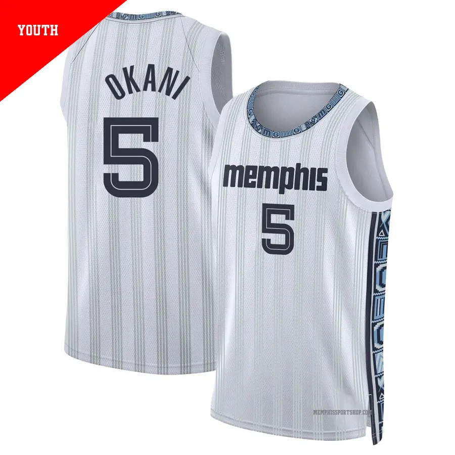 ＃5 Youth Toby Okani Memphis Grizzlies 2025/26 Swingman White City Edition Jersey