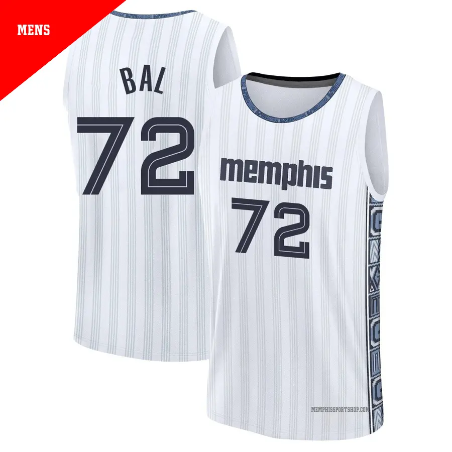 ＃72 Men's Adama Bal Memphis Grizzlies 2025/26 Fast Break White City Edition Jersey