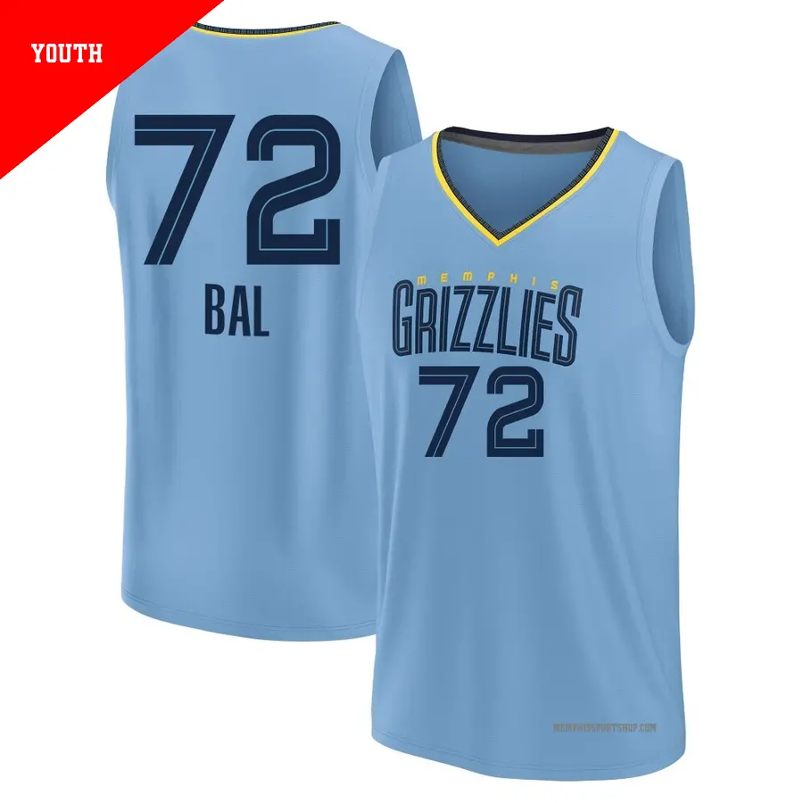 ＃72 Youth Adama Bal Memphis Grizzlies 2024/25 Fast Break Light Blue Statement Edition Jersey