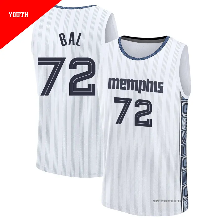 ＃72 Youth Adama Bal Memphis Grizzlies 2025/26 Fast Break White City Edition Jersey